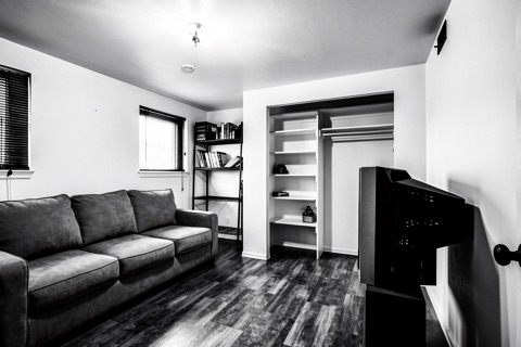 Basement bedroom — High-Contrast Monochrome