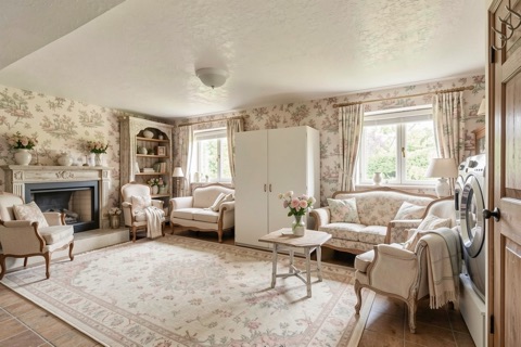 Basement family room — French Country
