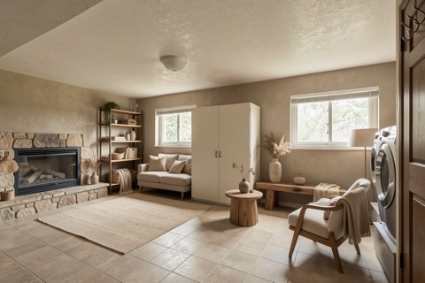 Basement family room — Japandi