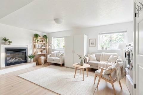 Basement family room — Scandinavian