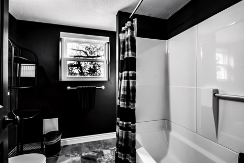 Bathroom — High-Contrast Monochrome