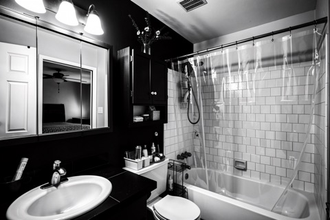 Main bathroom — High-Contrast Monochrome