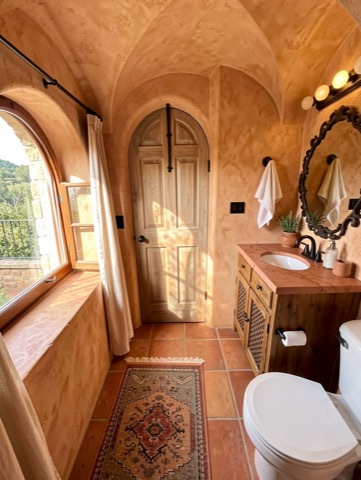 Bathroom (round mirror) — Mediterranean