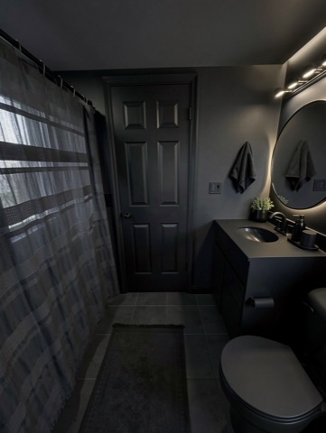 Bathroom (round mirror) — Sleek Dark Modern