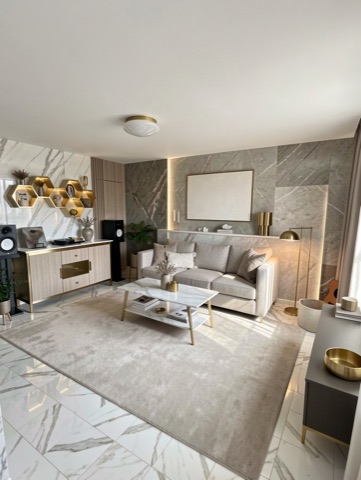 Family room (staged) — Contemporary Luxe