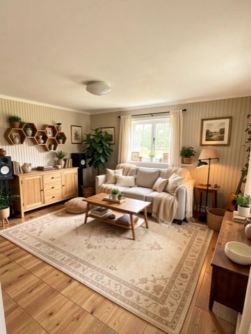Family room (staged) — Cozy Cottage