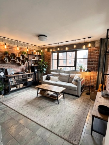 Family room (staged) — Industrial