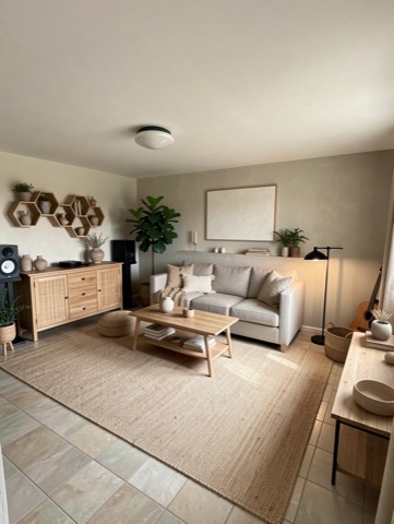 Family room (staged) — Japandi