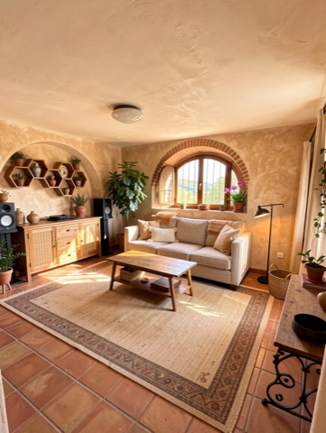 Family room (staged) — Mediterranean