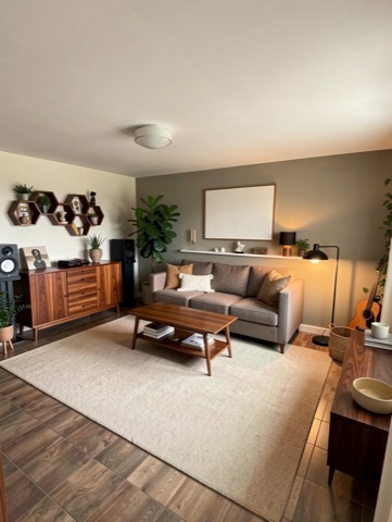 Family room (staged) — Mid-Century Modern