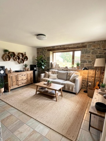 Family room (staged) — Rustic Modern