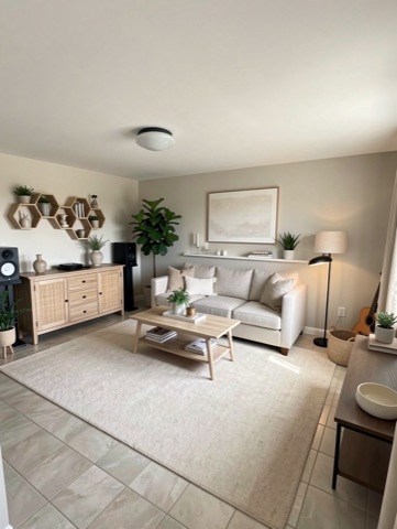 Family room (staged) — Transitional