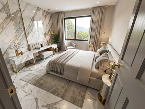 Green bedroom (view) — Contemporary Luxe