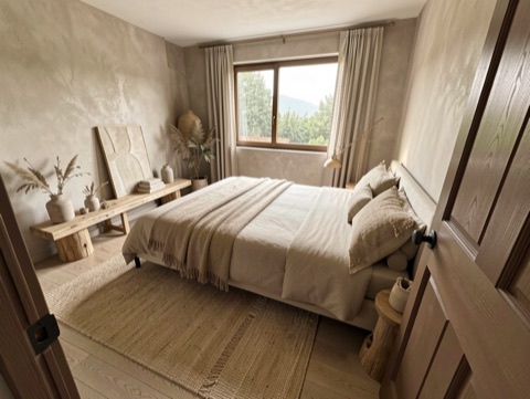 Green bedroom (view) — Japandi