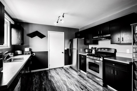 Kitchen — High-Contrast Monochrome