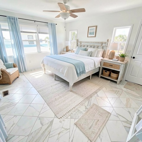 Primary bedroom (staged) — Coastal