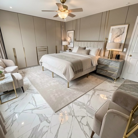 Primary bedroom (staged) — Contemporary Luxe