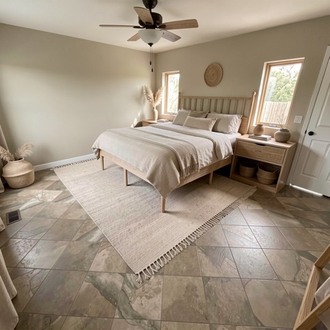 Primary bedroom (staged) — Japandi