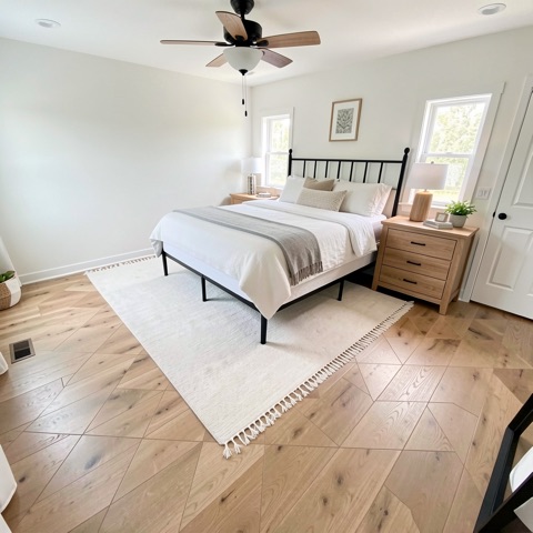 Primary bedroom (staged) — Modern Farmhouse