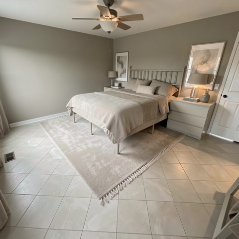 Primary bedroom (staged) — Modern Greige
