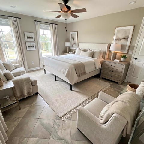 Primary bedroom (staged) — Transitional